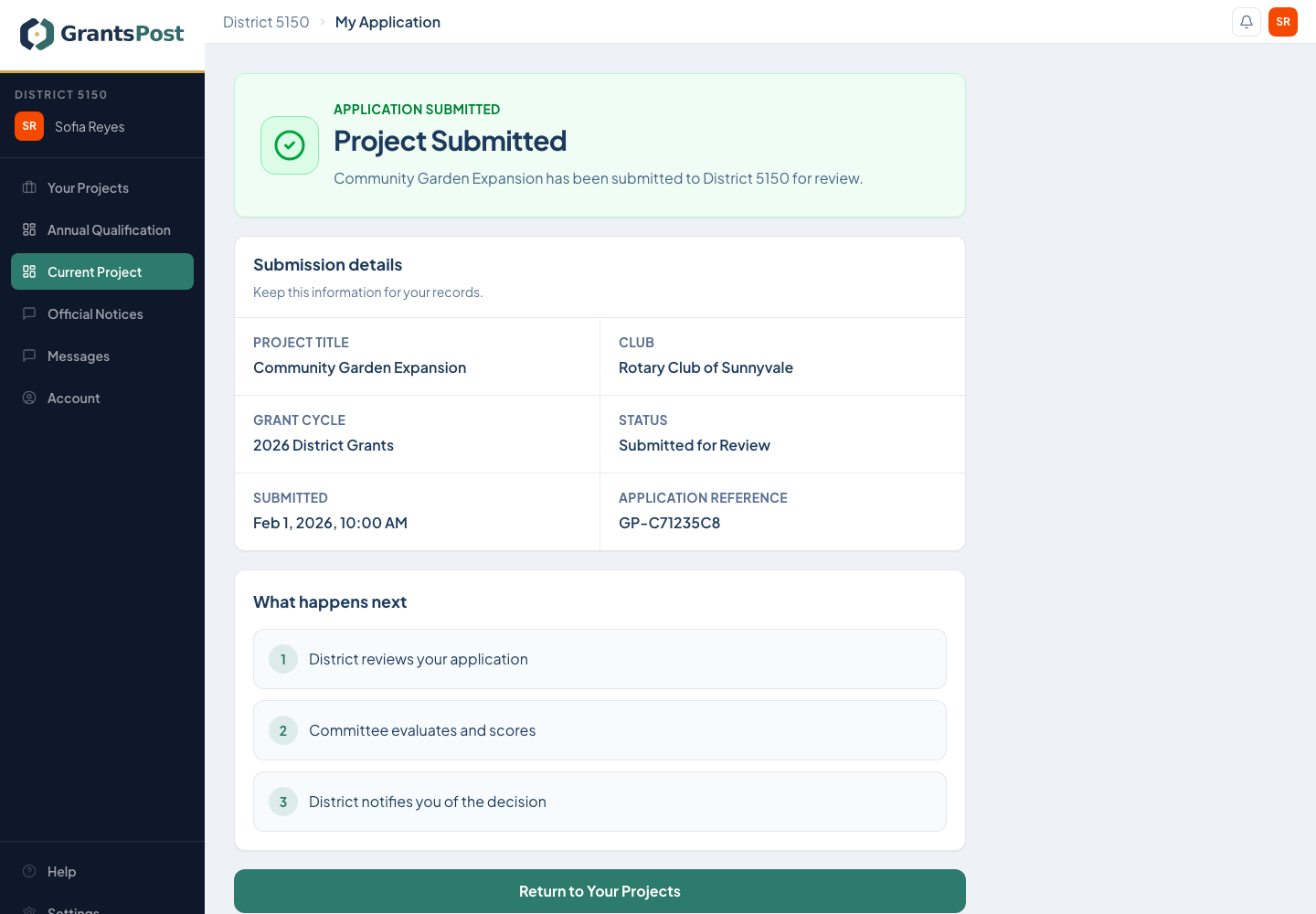 GrantsPost screen for Review and submit